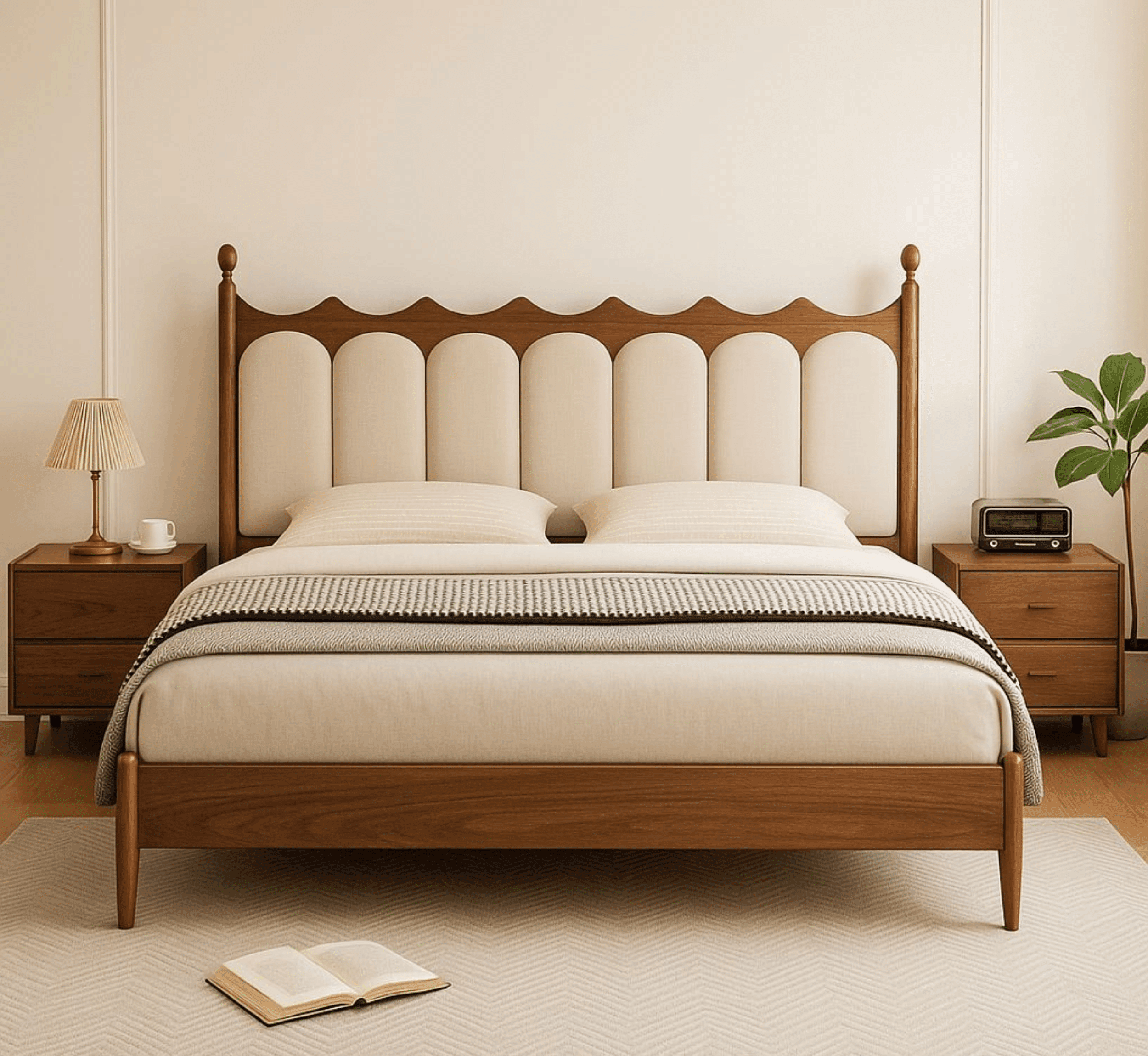 Arlo upholstered bed with solid wood frame and upholstered headboard (1)